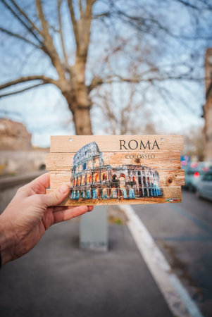 Rome Colosseum Postcard Photo, Illustration Seamlessly Merges with Background.