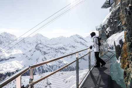 Exploring Murren Ski Resort, Swiss Alps, Winter Adventure.の写真素材