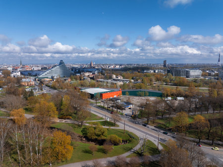 Aerial view of the Riga, Latvia. Beautiful summer day over Riga with old town in the background.の写真素材