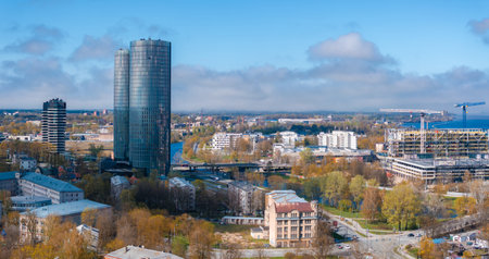 Aerial view of the Riga, Latvia. Beautiful summer day over Riga with old town in the background.
