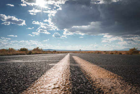 Arizona Desert Road, Double Yellow Line, Cloudy Sky