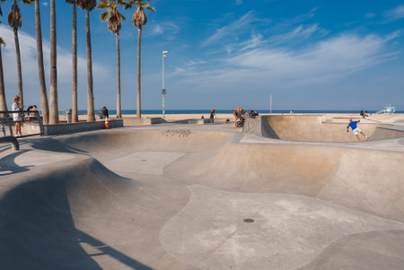 Venice Beach Skatepark in Los Angeles, CA on a Sunny Dayの写真素材