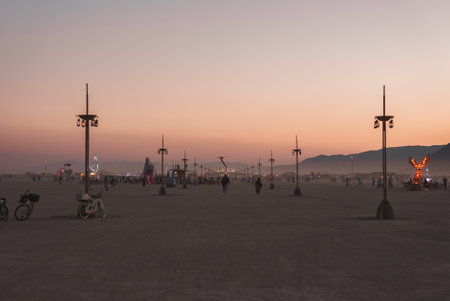 Twilight Scene at Music and Art Festival in Desert, NV