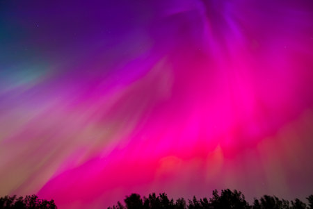 Mesmerizing Aurora Borealis Over Riga and Jurmala in Latvias Night Skyの写真素材