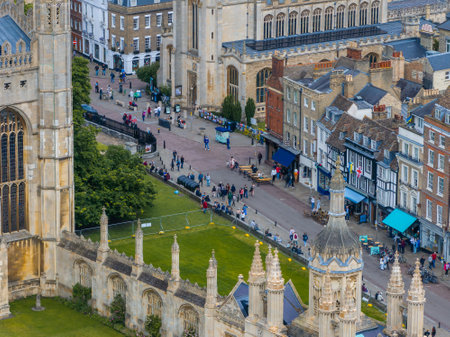 Aerial view of the old town of Cambridge. Beautiful Kings College Chapelの写真素材