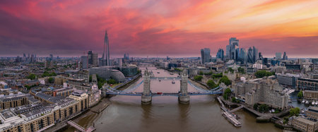 Aerial view of the Tower bridge in London, UK.の写真素材