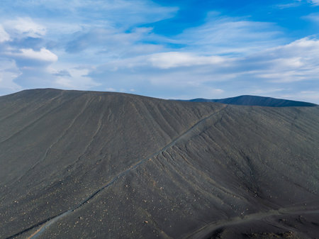 Aerial View of a Vast Volcanic Crater in Icelands Barren Landscapeの写真素材