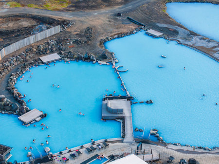 Aerial view of the Blue lagoon in Iceland. The most famous and popular SPA place in Iceland.の写真素材