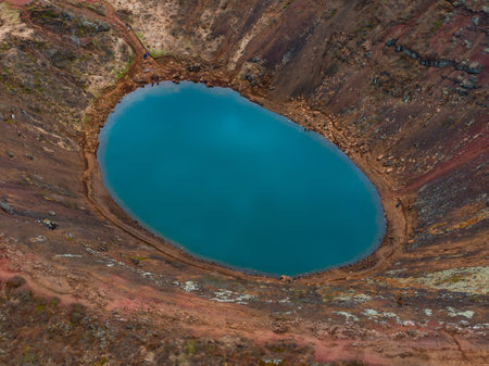 Aerial view of the Keria, a volcanic crater lake in Iceland.の写真素材