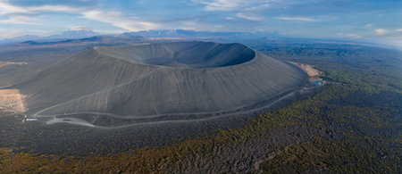 Aerial view of Large Hverfjall volcano crater is Tephra cone or Tuff ring volcanoの写真素材