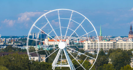 Construction of the observation wheel in Riga, Latvia.の写真素材