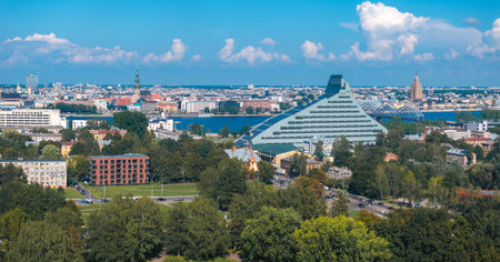 Riga, Latvia. Aerial View Of National Library Building, Named Castle of Light Or Gaismas Pils.の写真素材