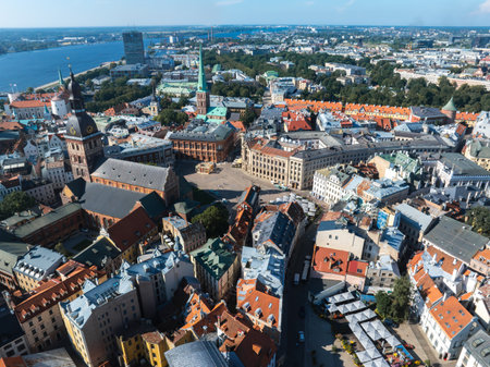 Aerial view of the Riga old town in Latvia.の写真素材
