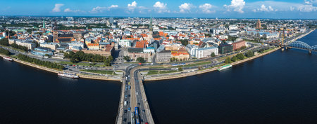 Aerial view of the Riga old town in Latvia.の写真素材