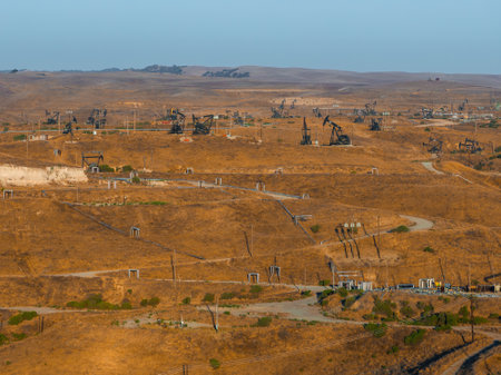 Aerial View of Oil Rigs in Californias Desert Landscape
