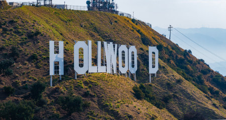 Partial View of Hollywood Sign on Santa Monica Mountains Hillsideの写真素材