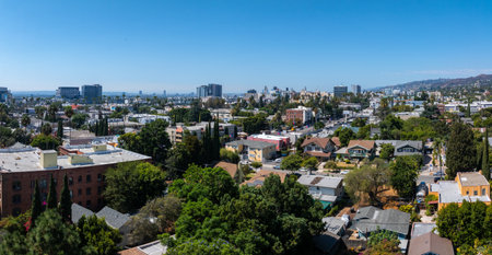 Aerial View of Residential Area with Distant Hillsの写真素材