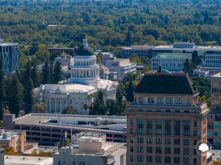 Aerial View of Sacramento Featuring California State Capitolの写真素材