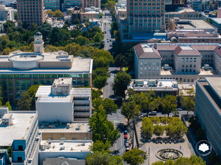 Aerial View of Downtown Sacramento Featuring City Hall Domeの写真素材