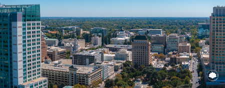 Aerial View of Sacramento Featuring California State Capitolの写真素材