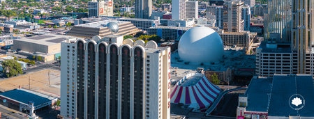 Aerial View of Downtown Reno Featuring Circus Circus Hotelの写真素材