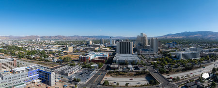 Aerial View of Reno, Nevada with Urban Landscape and Mountainsの写真素材
