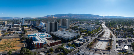 Aerial View of Reno, Nevada with Cityscape and Natural Backdropの写真素材