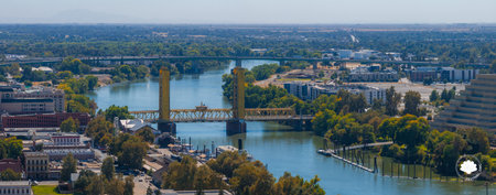 Aerial View of Sacramento Featuring Tower Bridge and Cityscapeの写真素材