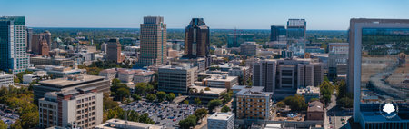 Aerial View of Sacramento Cityscape with Skyscrapers and Greeneryの写真素材