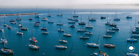 Aerial View of Marina with Sailboats in Monterey, Californiaの写真素材