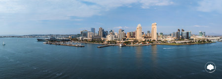Aerial View of San Diego Skyline with San Diego Bayの写真素材