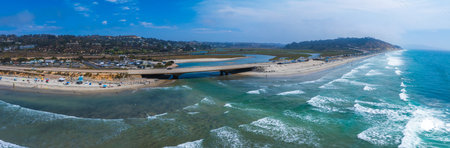 Aerial View of San Diego Beach, Bridge, and Coastal Landscape