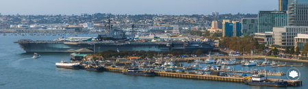 Aerial View of USS Midway Museum and San Diego Cityscape