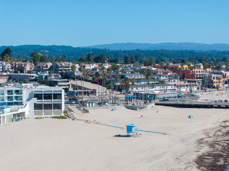 Aerial View of Santa Cruz Beach and Boardwalk in Californiaの写真素材
