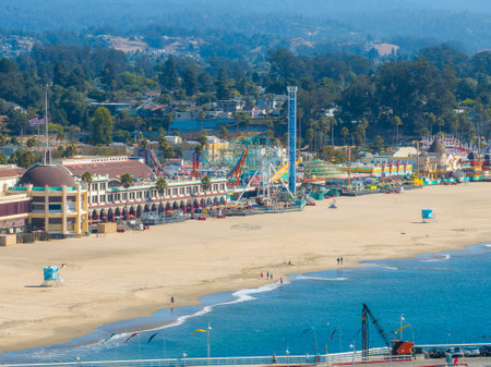 Aerial View of Beach Boardwalk and Coastal Landscapeの写真素材