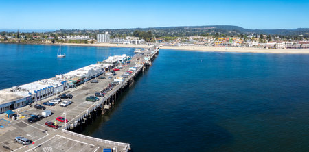 Aerial View of Santa Cruz Wharf and Beach Boardwalk, Californiaの写真素材