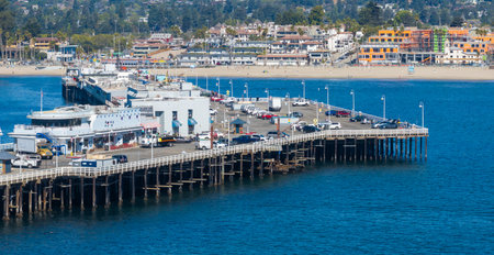 Aerial View of Wharf and Beachfront, Californiaの写真素材