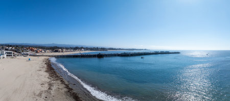 Aerial View of Santa Cruz Wharf and Beach in Californiaの写真素材