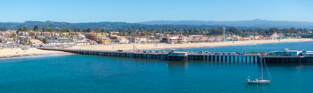 Aerial View of Santa Cruz Beach Boardwalk and Wharf in Californiaの写真素材