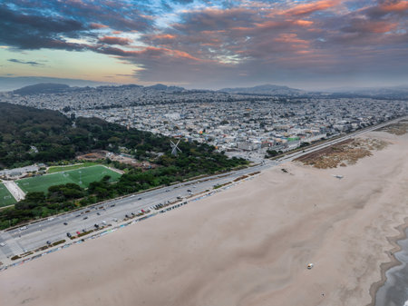 Aerial View of San Francisco with Ocean Beach and Golden Gate Parkの写真素材