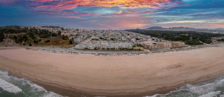 Aerial View of Ocean Beach and Golden Gate Park in San Franciscoの写真素材