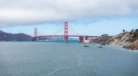 Aerial View of Golden Gate Bridge and Marin Headlands, San Franciscoの写真素材