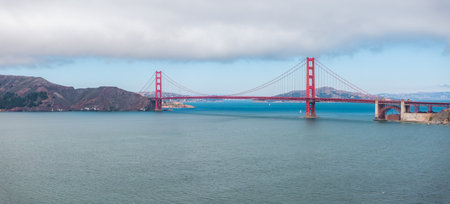 Golden Gate Bridge Spanning San Francisco Bay with Marin Headlandsの写真素材