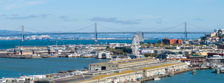 Aerial View of San Francisco with Bay Bridge and Pier 39の写真素材