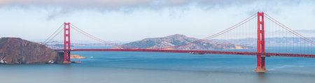 Golden Gate Bridge Spanning San Francisco Bay on a Clear Dayの写真素材
