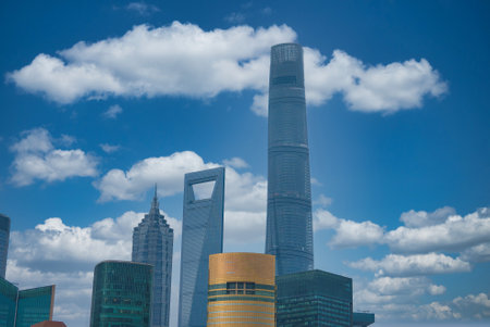 Shanghai Skyline with Iconic Skyscrapers and Clear Blue Sky