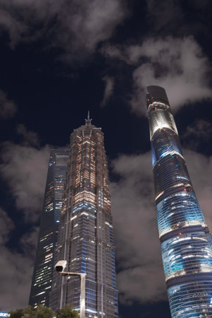 Night View of Shanghai with Jin Mao Tower and Shanghai Tower