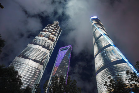 Night View of Shanghai Skyline with Iconic Skyscrapers