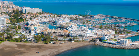 Aerial View of Benalmadena Marina and Coastline in Spainの写真素材