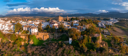 Aerial View of Ronda, Spain at Sunsetの写真素材